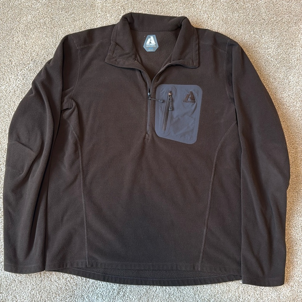 Eddie Bauer long sleeve mens 1/4 zip first ascent fleece pullover, brown, medium
